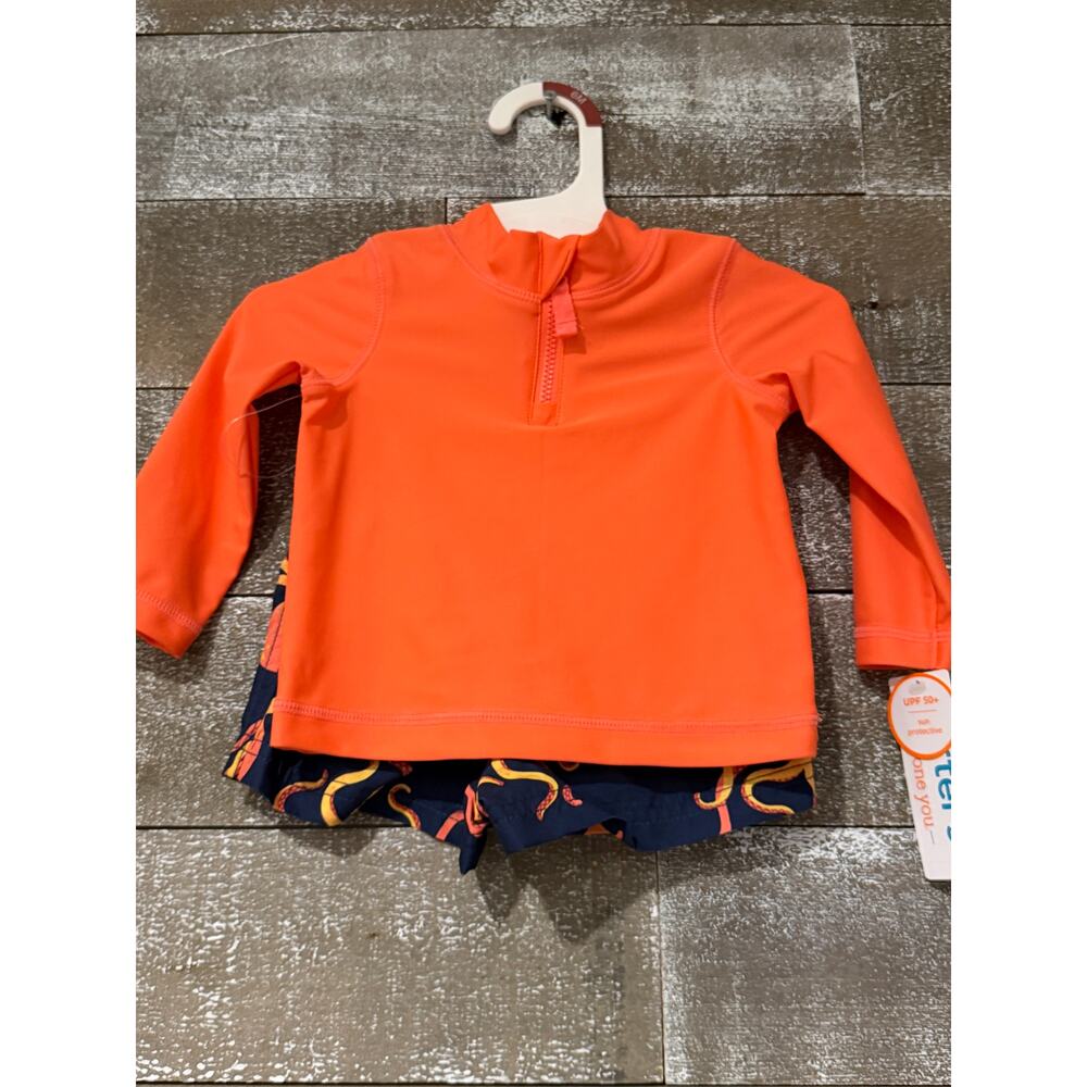 Carter's Just One You Baby Boys' Long Sleeve Octopus Rash Guard Set - Orange‎ 6M